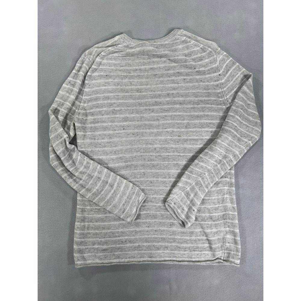 Vince Mens Grey White Striped 100% Linen Long Sleeve Crew Neck Sweater Size M - Picture 8 of 9